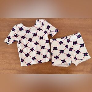 Mini Rodini Cream set with Blue and Red Pattern